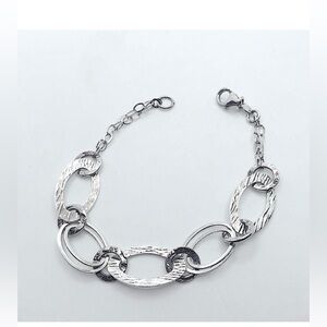 Vtg Sterling Silver Brushed Woodgrain Design Circle Link Bracelet 925 Italy 7.2”